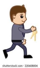 A Man Carrying Keys - Cartoon Vector