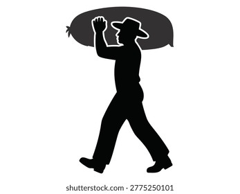 Man carrying a large bag of fertilizer on his head as an icon symbol
