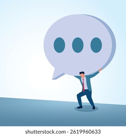 A man carrying a large chat bubble. A metaphorical illustration for speaking up, voicing opinions and healthy communication.