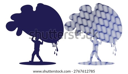 Man carrying a large dripping stone, burden, stress, difficulty, heavy weight, vector graphic