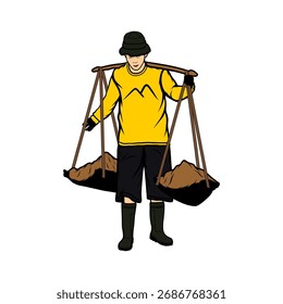 a man carrying a load of soil vector illustration