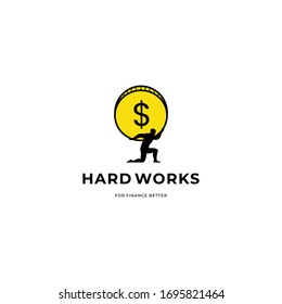 Man Carrying Money, Hard Work, Finacial Hardship Logo Icon Sign. Vector Illustration Isolated On White Background