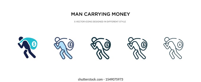 man carrying money icon in different style vector illustration. two colored and black man carrying money vector icons designed in filled, outline, line and stroke style can be used for web, mobile,