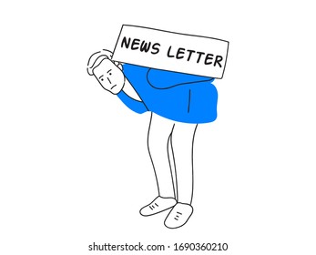 The man is carrying newsletter on his back concept illustration vector - business  news letter landing page