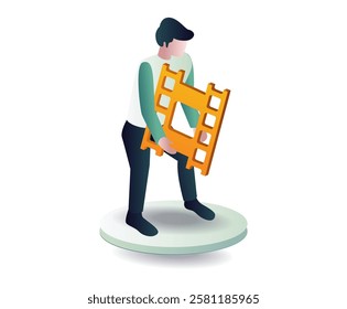Man carrying a piece of film roll concept illustration
