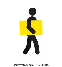 Man carrying rectangular box under arm silhouette. Delivery service. Shipment. Parcel. Isolated vector illustration. Deliveryman, courier