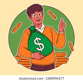 a man carrying a sack of money, big profit, extra income, business investment