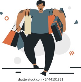 man carrying a lot of shopping