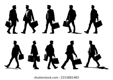 man carrying shopping bag silhouette set