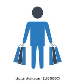 Man carrying shopping bags icon - vector illustration blue