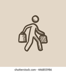 Man carrying shopping bags vector sketch icon isolated on background. Hand drawn Man carrying shopping bags icon. Man carrying shopping bags sketch icon for infographic, website or app.