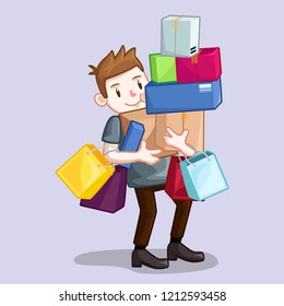 Man Carrying Shopping Box and Bag