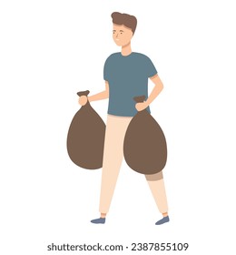 Hombre cargando bolsas de basura, vector de caricatura. rutina de limpieza de casa. Basura doméstica.