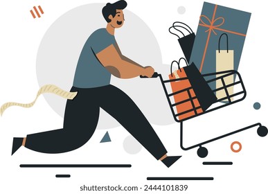 Man carrying a trolley full of groceries