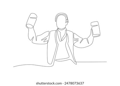 A man carrying two beers. Oktoberfest concept one-line drawing