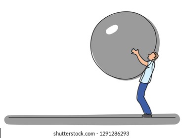 man carrying weight - single line drawing