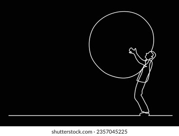 man carrying weight - single line drawing