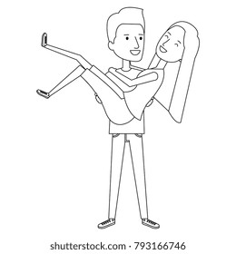 man carrying woman characters