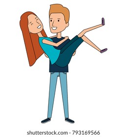 man carrying woman characters