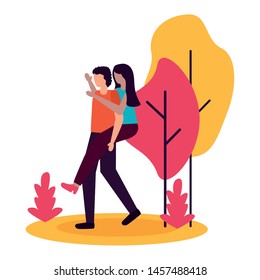 man carrying woman - couple romantic love flat design vector illustration