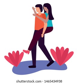 man carrying woman - couple romantic love flat design vector illustration