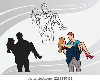 Man carrying Woman Silhouette, Man Carrying Woman EPS Cut Files, Boy Carry Girl Vector, Romantic Lovers Flirting, Carrying EPS, Man Carrying Woman Bundle
