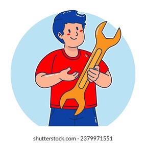 a Man carrying a Wrench