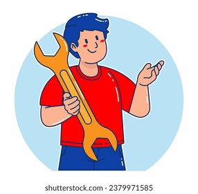 a Man carrying a Wrench