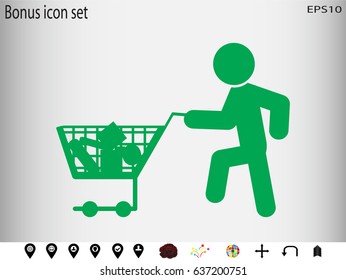 Man with cart, supermarket, vector illustration of Eps10