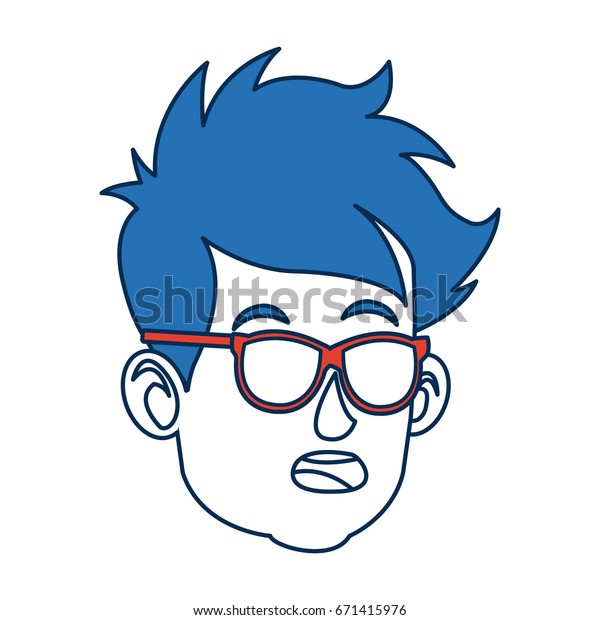 Man Cartoon Blue Hair Face Portrait Stock Vektorgrafik