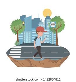 man cartoon and bus stop design