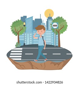 man cartoon and bus stop design