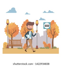 man cartoon and bus stop design