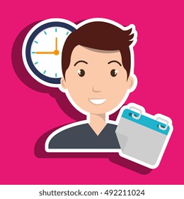 man cartoon calendar date clock