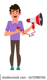 man cartoon character announces something