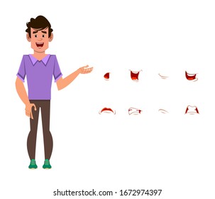 man cartoon character with different facial expression set.  Different emotions for custom animation