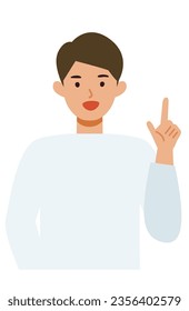 Man cartoon character. People face profiles avatars and icons. Close up image of pointing man. Vector flat illustration.