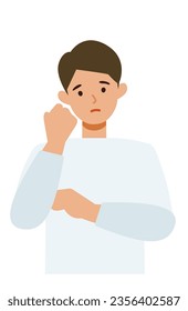 Man cartoon character. People face profiles avatars and icons. Close up image of confused man. Vector flat illustration.