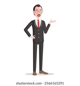 Man Cartoon Character Presenting Hand Gesture, Businessman Smiling and Showing Vector Illustration.