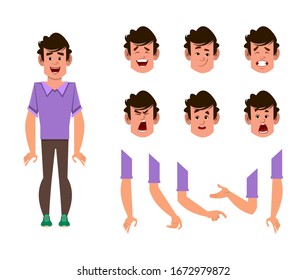 conjunto de personajes de caricatura para tu animación, diseño o movimiento con diferentes emociones y manos faciales