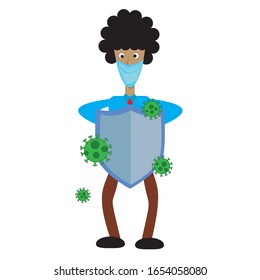 personaje de caricatura masculina con protección contra el coronavirus / ilustración vectorial plana, imagen prediseñada con fondo blanco