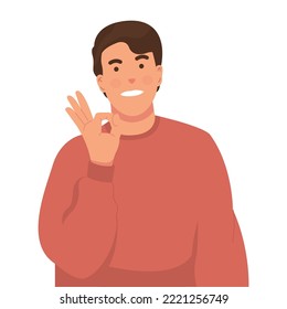 Man cartoon character showing an OK sign with a smile on his face. Gesture ok. okay sign. Body language. Vector illustration