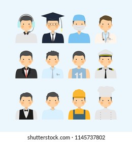 Man Cartoon Character from the various different profession in their respected professional uniform