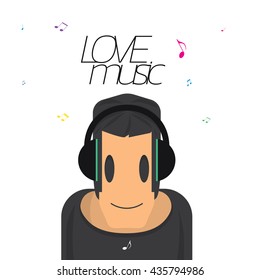 Man cartoon character Wearing headphones.