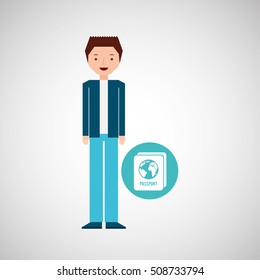 man cartoon concept travel and passport design, vector illustration  graphic 