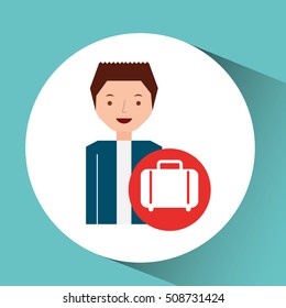 man cartoon concept travel and suitcase design, vector illustration  graphic 
