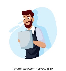 man cartoon with document paper design, Boy male person people human and social media theme Vector illustration