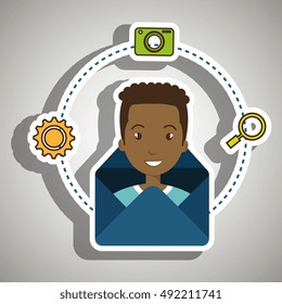 man cartoon email camera search