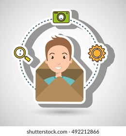 man cartoon email camera search