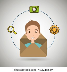 man cartoon email camera search